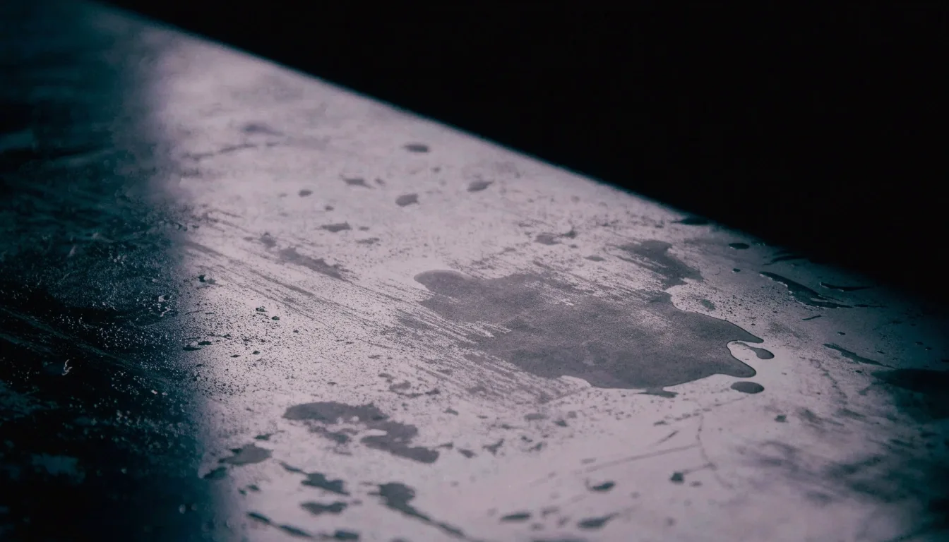 A night press hall glimpsed through an open loading dock, presses receding into shadow with ink rolls along the wall