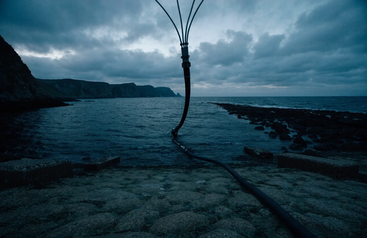 A shoreline where an undersea cable route reaches land near deep water